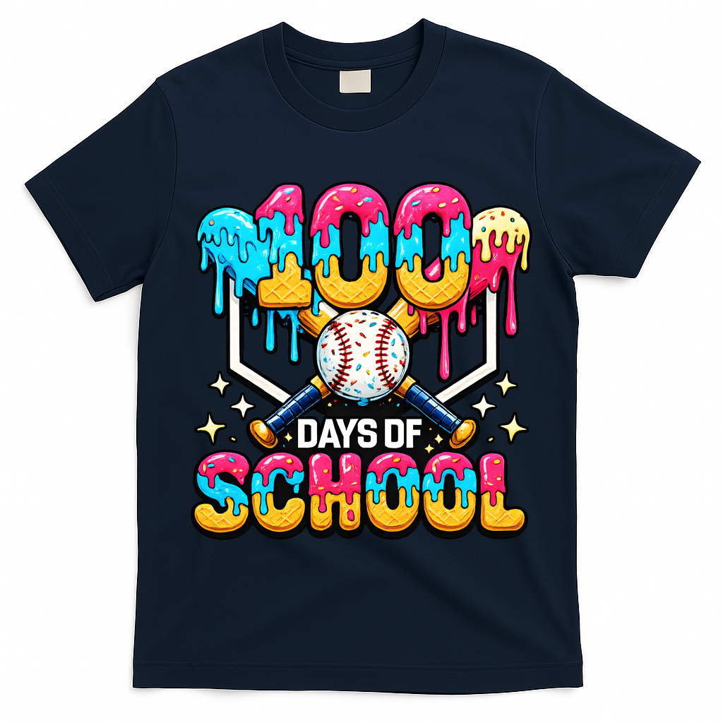 100 Days Of School Baseball Drip 100th Day T-Shirt