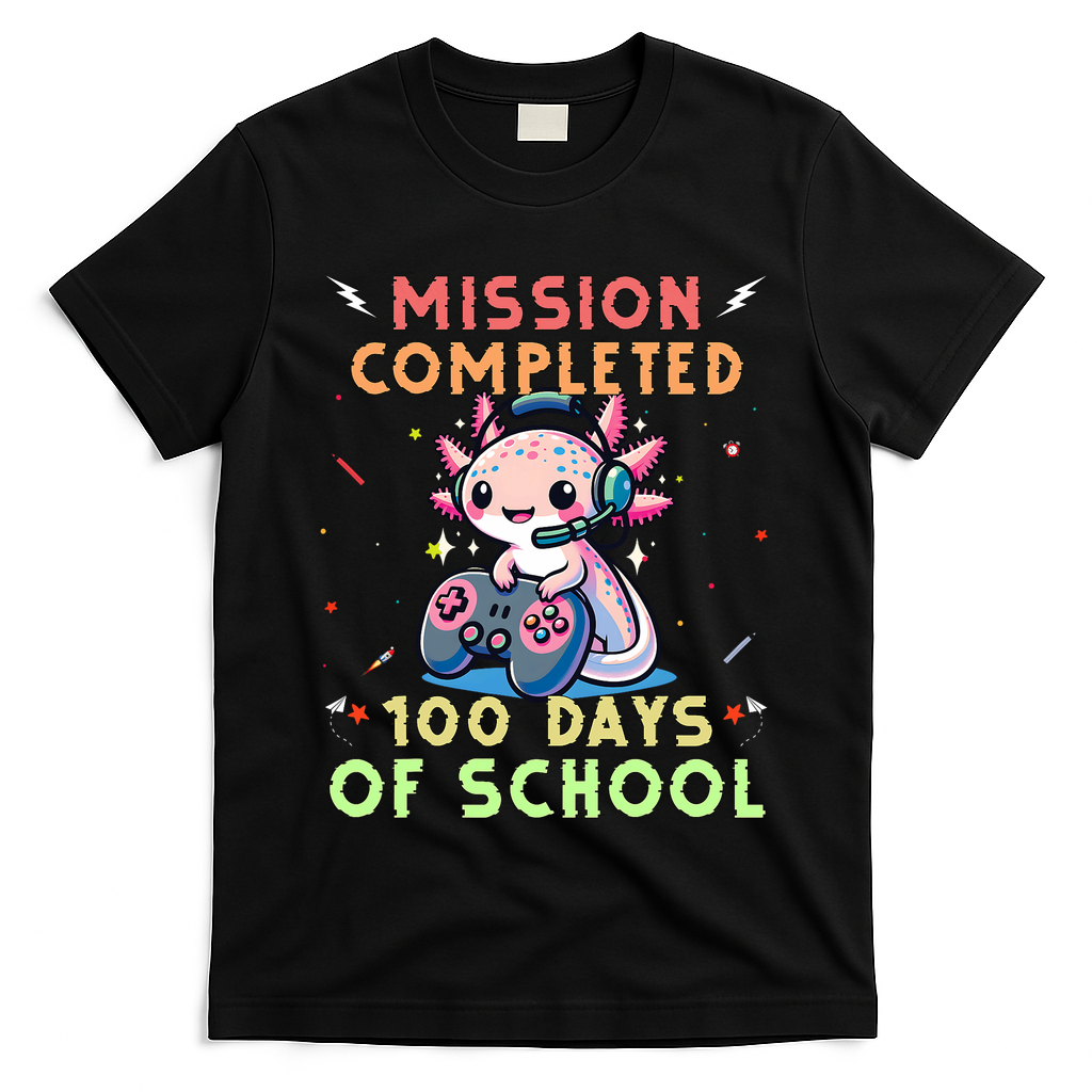 100 Days Of School Boy, 100th Day Of School Gamer Axolotl T-Shirt