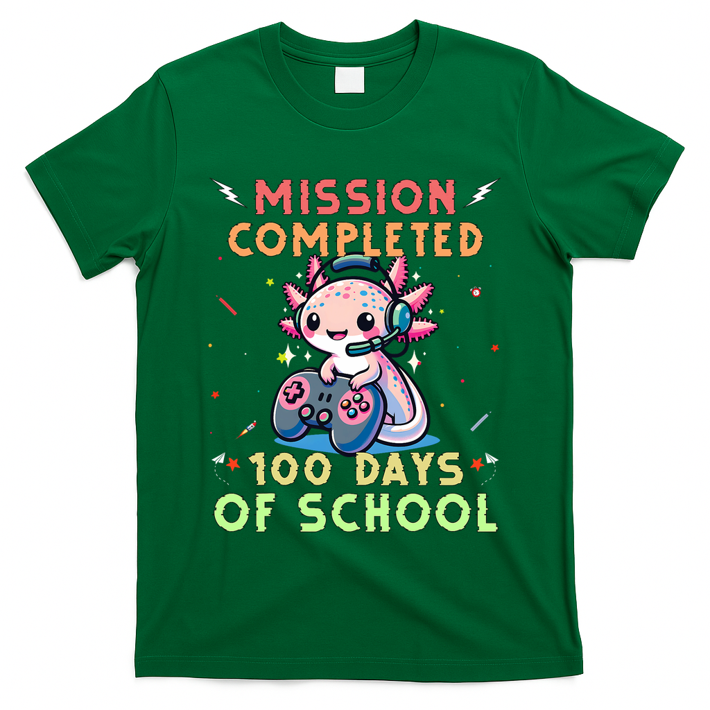 100 Days Of School Boy, 100th Day Of School Gamer Axolotl T-Shirt