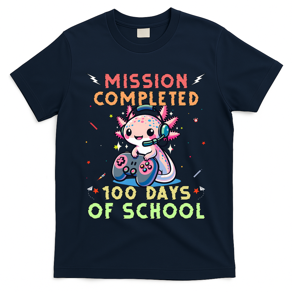 100 Days Of School Boy, 100th Day Of School Gamer Axolotl T-Shirt