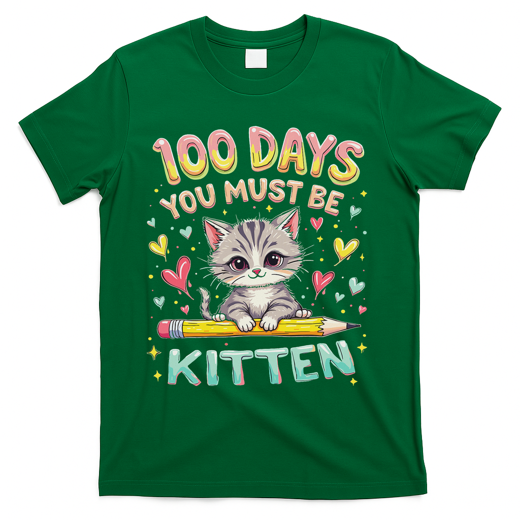 100 Days Of School You Must Be Kitten Approved T-Shirt - Green