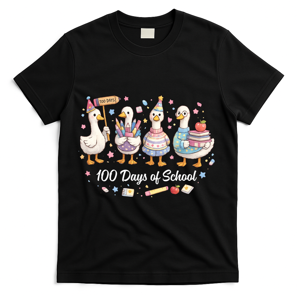 100 Days Of School Ducks Ducks Goose Teacher Student T-Shirt - Black