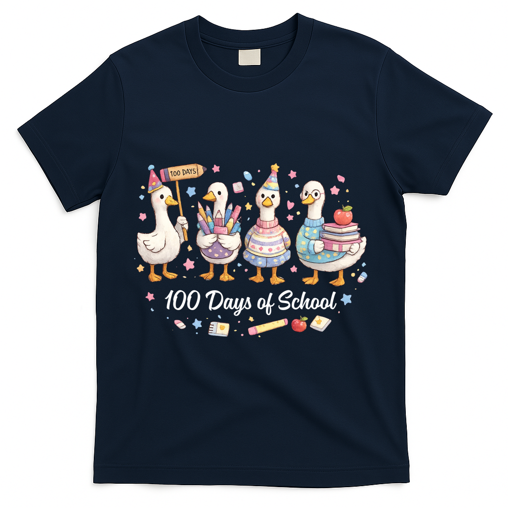 100 Days Of School Ducks Ducks Goose Teacher Student T-Shirt - Navy