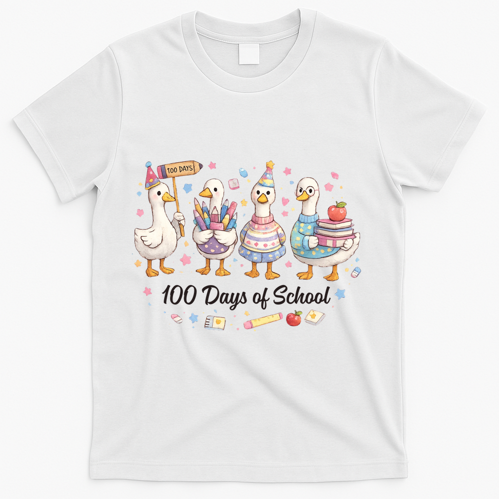 100 Days Of School Ducks Ducks Goose Teacher Student T-Shirt - White