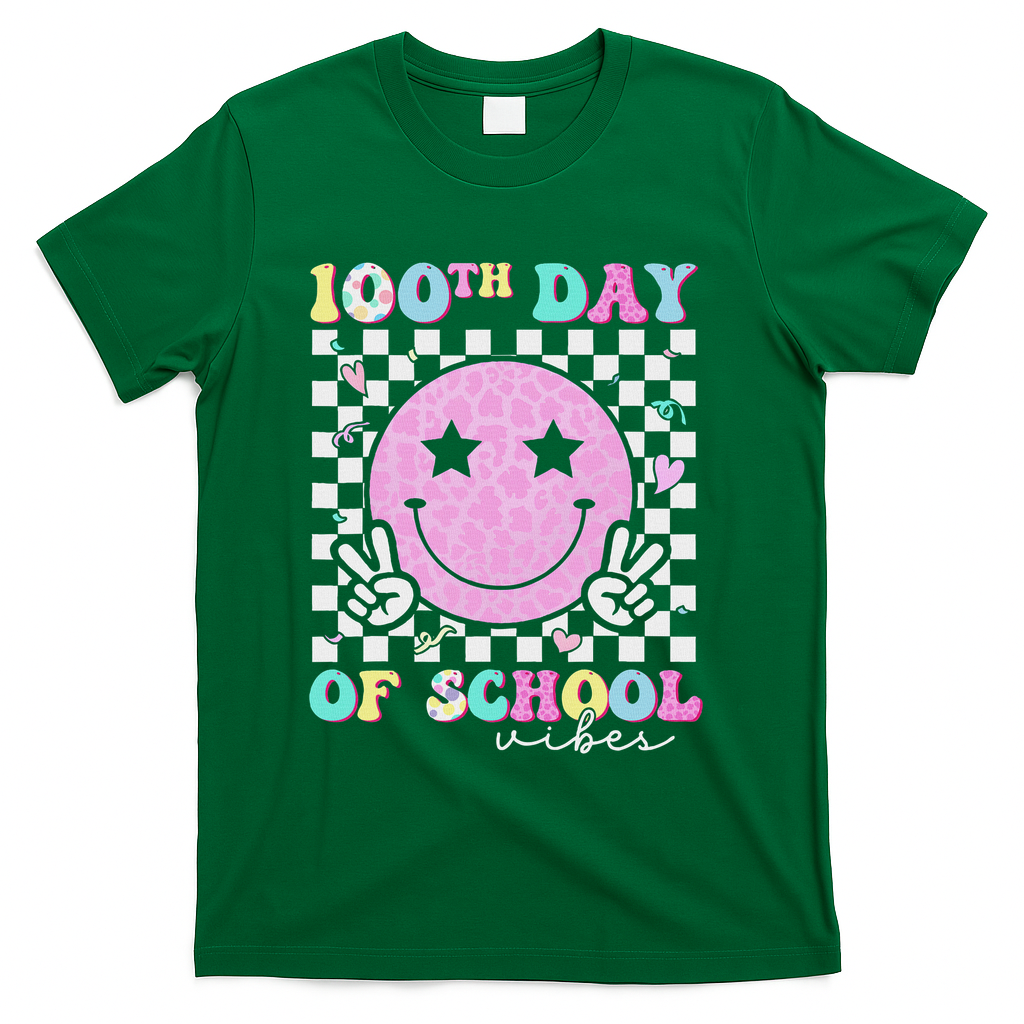 100th Day Of School Vibes Cute Groovy 100 Days Of School T-Shirt - Green
