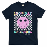 100th Day Of School Vibes Cute Groovy 100 Days Of School T-Shirt - Navy