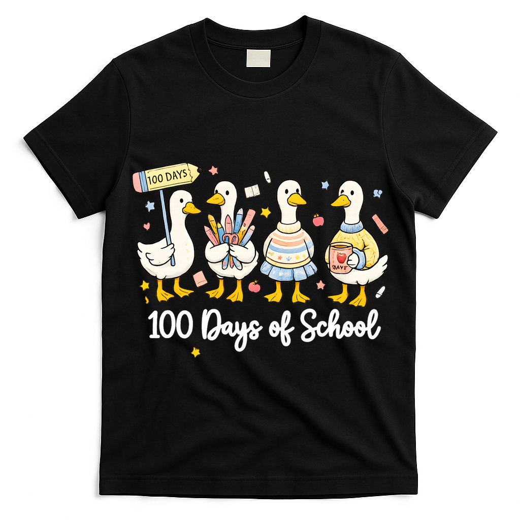 100 Days Of School Ducks Cute Goose Teacher 100th Day T-Shirt