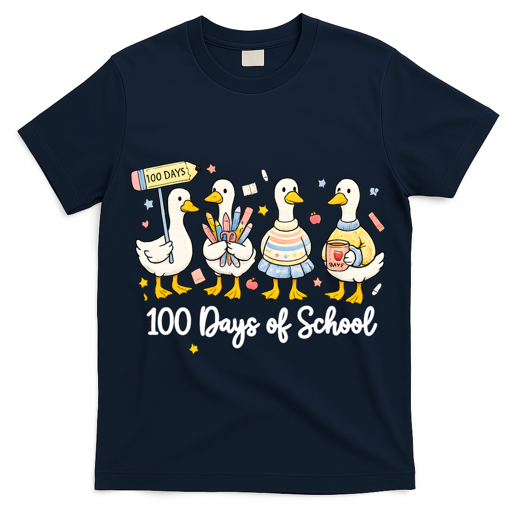 100 Days Of School Ducks Cute Goose Teacher 100th Day T-Shirt