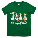 100 Days Of School Ducks Cute Goose Teacher 100th Day T-Shirt - Green