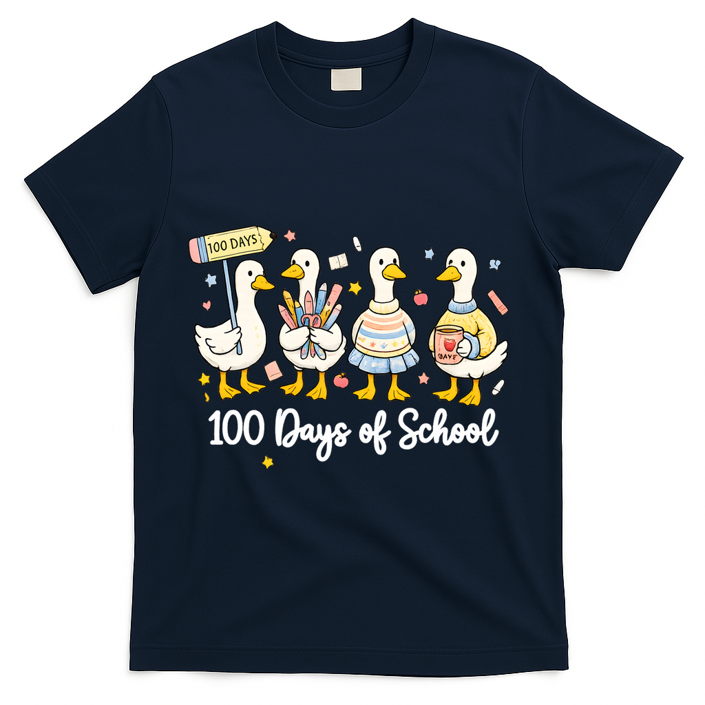 100 Days Of School Ducks Cute Goose Teacher 100th Day T-Shirt - Navy