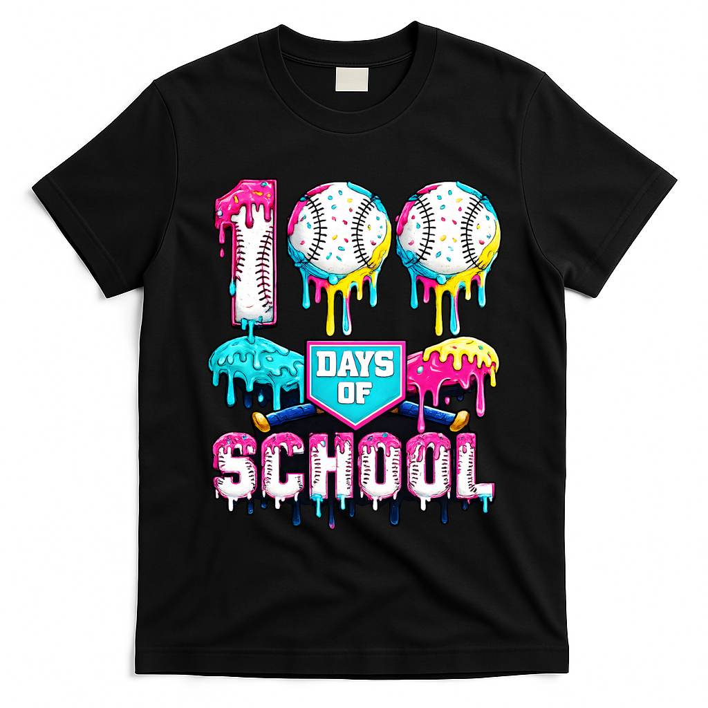100 Days Of School 100th Day Ice Cream Drip Baseball T-Shirt