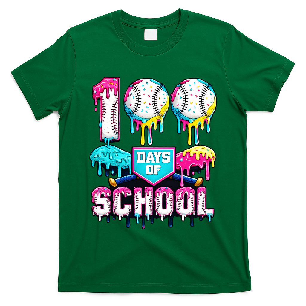 100 Days Of School 100th Day Ice Cream Drip Baseball T-Shirt