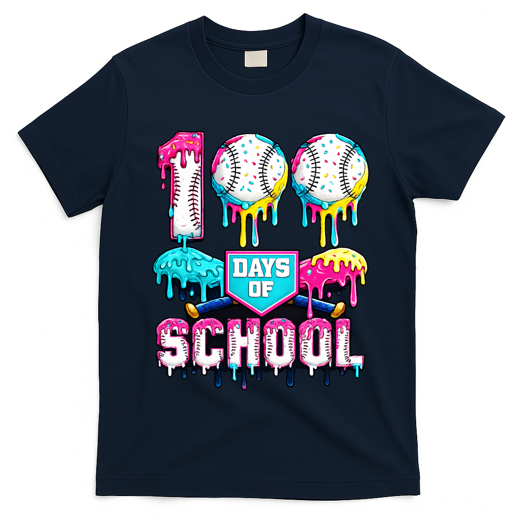 100 Days Of School 100th Day Ice Cream Drip Baseball T-Shirt