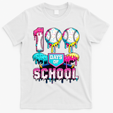 100 Days Of School 100th Day Ice Cream Drip Baseball T-Shirt - White