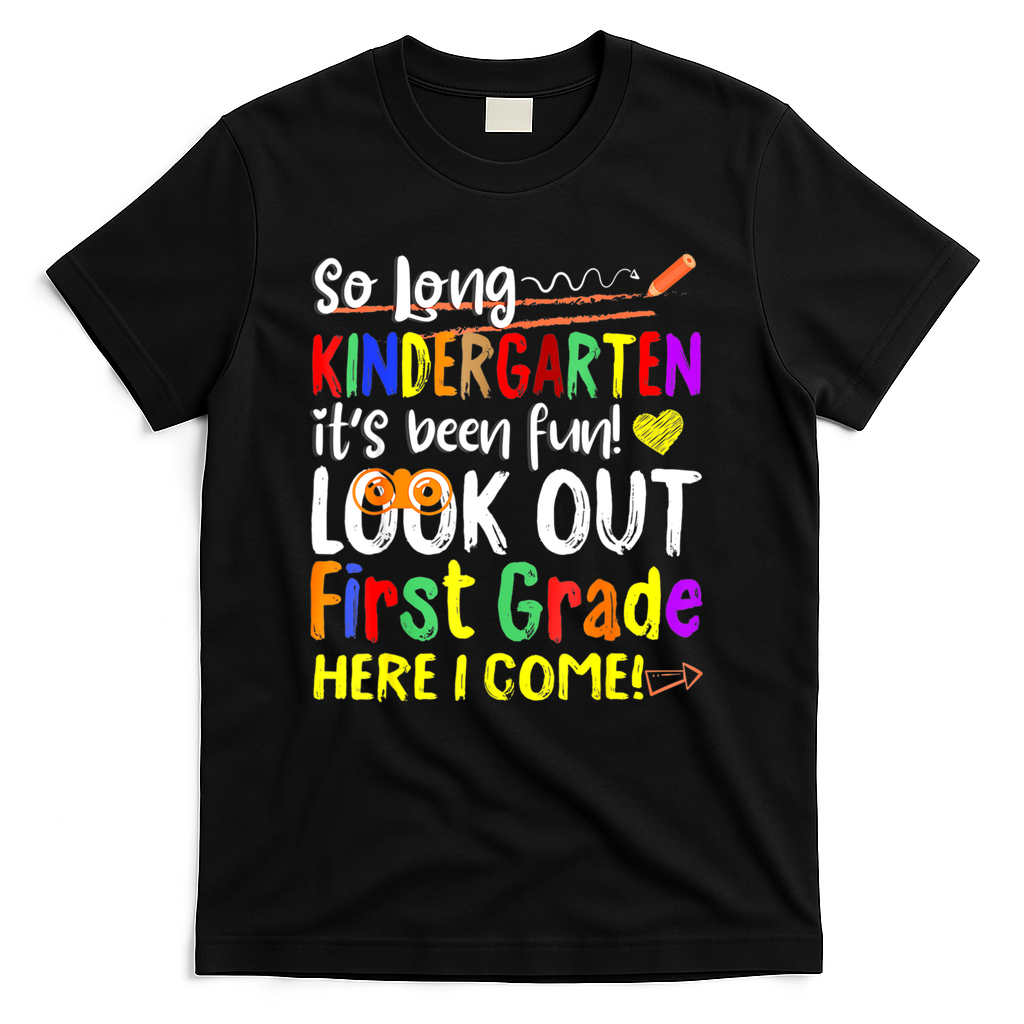 1 Grade Graduation So Long Kindergarten T-Shirt - Black
