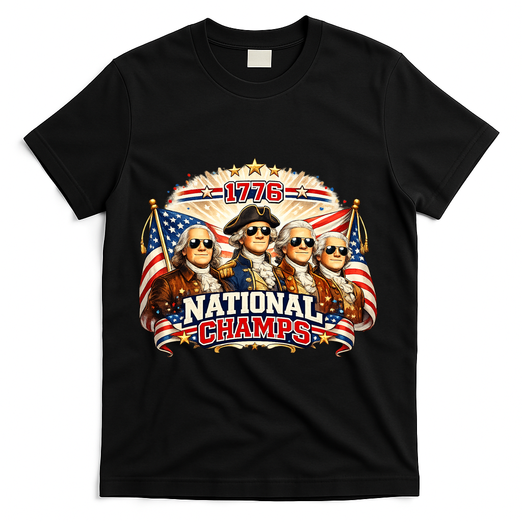 1776 National Champs Patriotic Founding Fathers T-Shirt - Black
