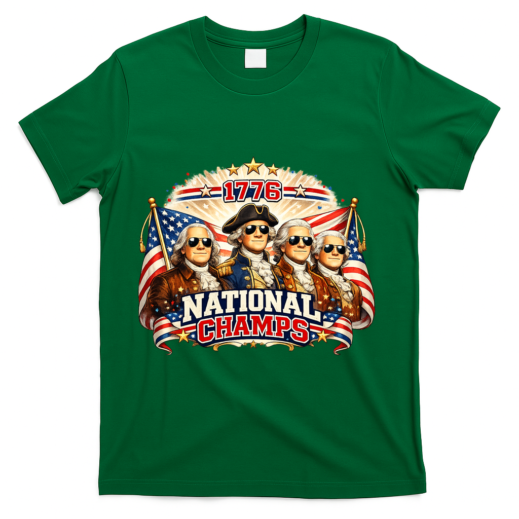 1776 National Champs Patriotic Founding Fathers T-Shirt - Green