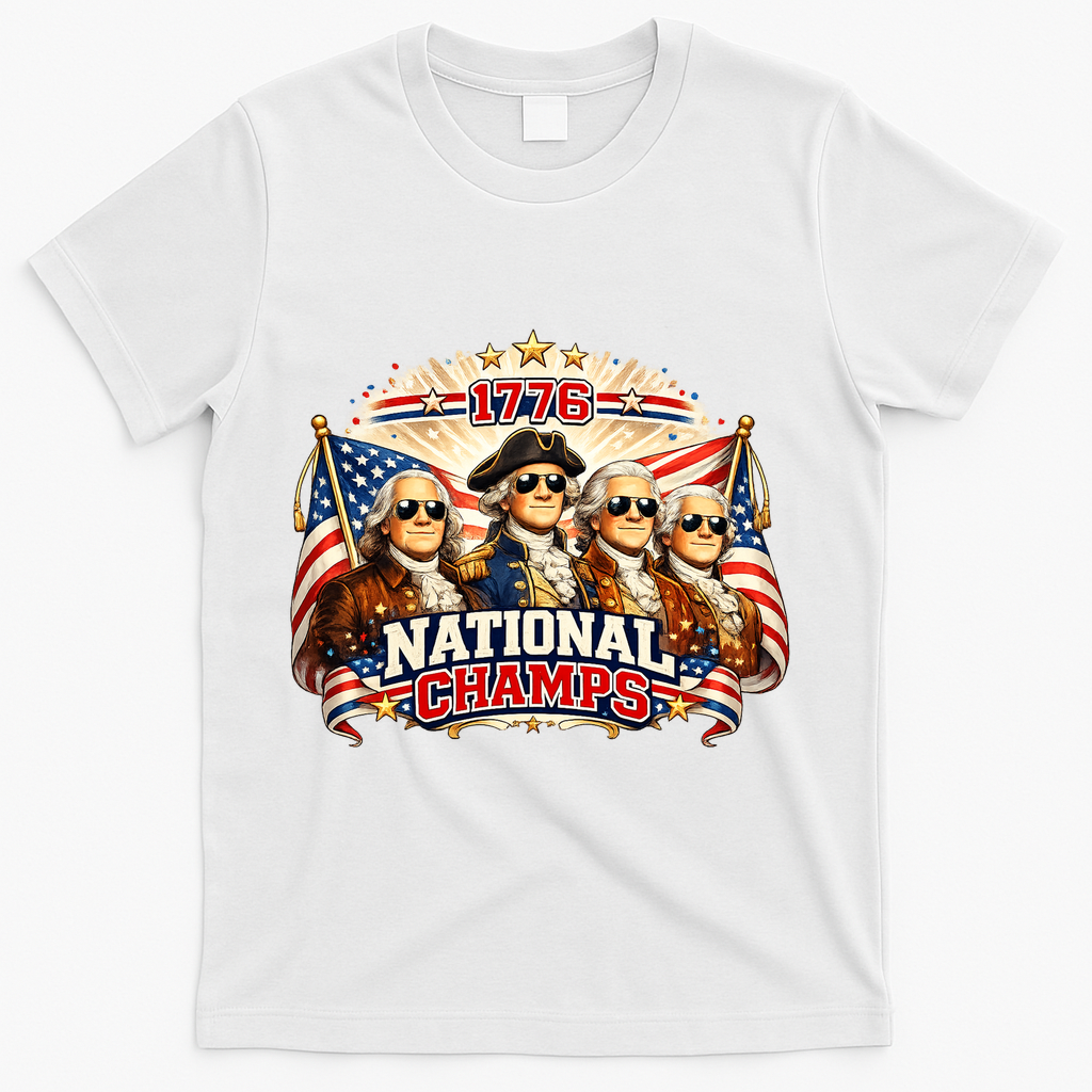 1776 National Champs Patriotic Founding Fathers T-Shirt - White