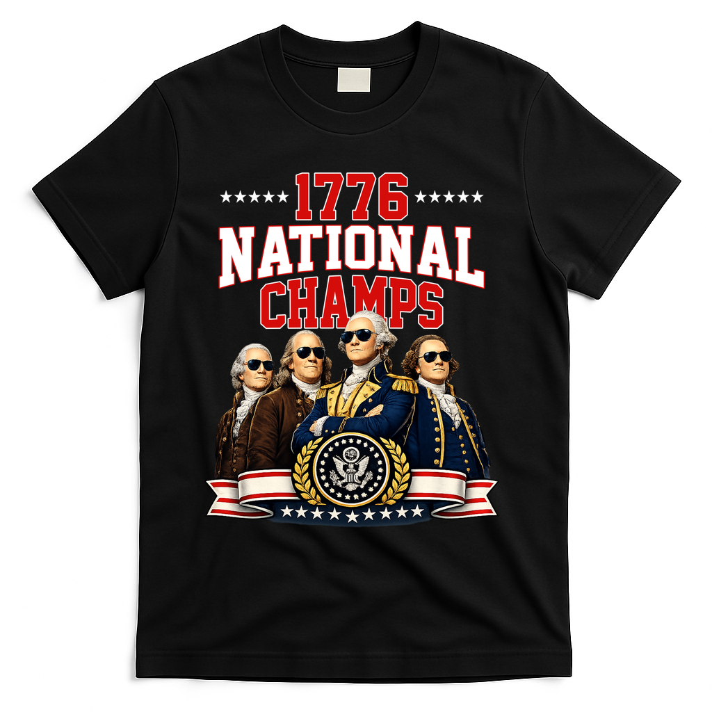 1776 National Champs Founding Fathers USA Patriotic T-Shirt - Black