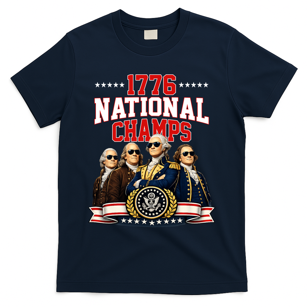 1776 National Champs Founding Fathers USA Patriotic T-Shirt - Navy