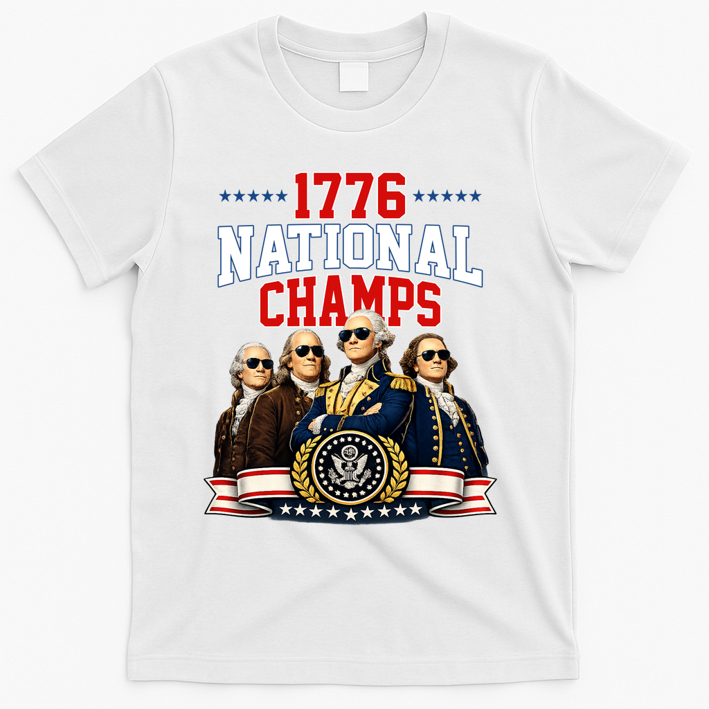 1776 National Champs Founding Fathers USA Patriotic T-Shirt - White