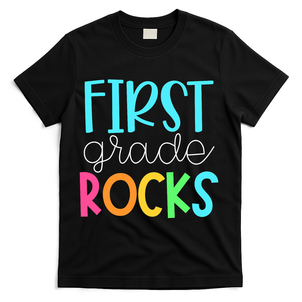 1st Teacher Team - First Grade Rocks T-Shirt - Black