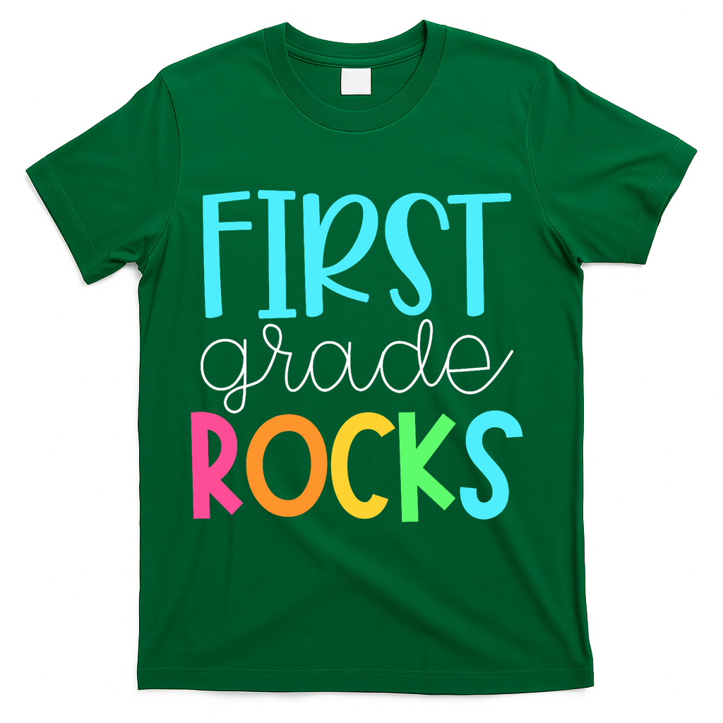 1st Teacher Team - First Grade Rocks T-Shirt - Green