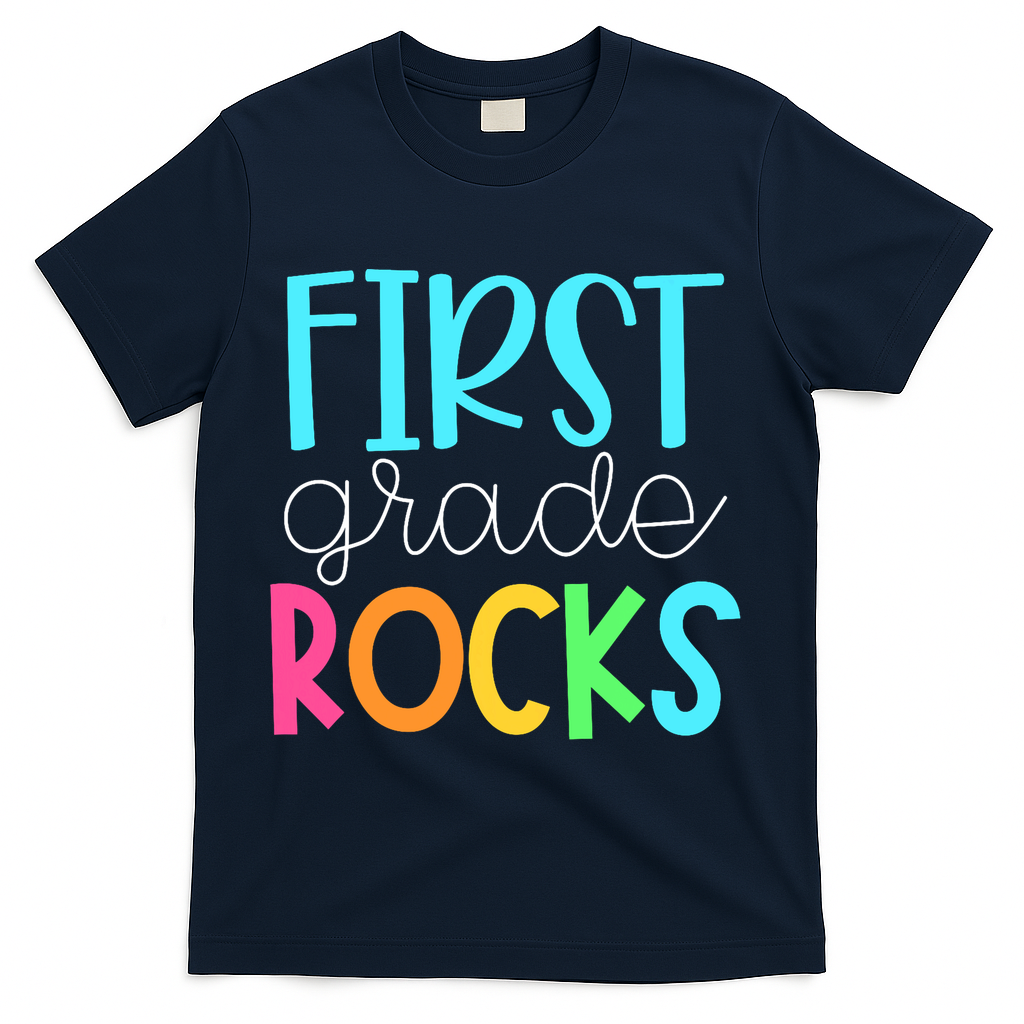 1st Teacher Team - First Grade Rocks T-Shirt - Navy