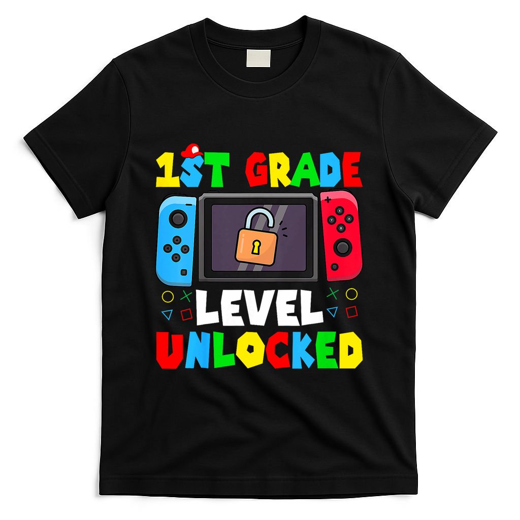 1st Grade Level Unlocked Back To School First Day Gamer Boy T-Shirt