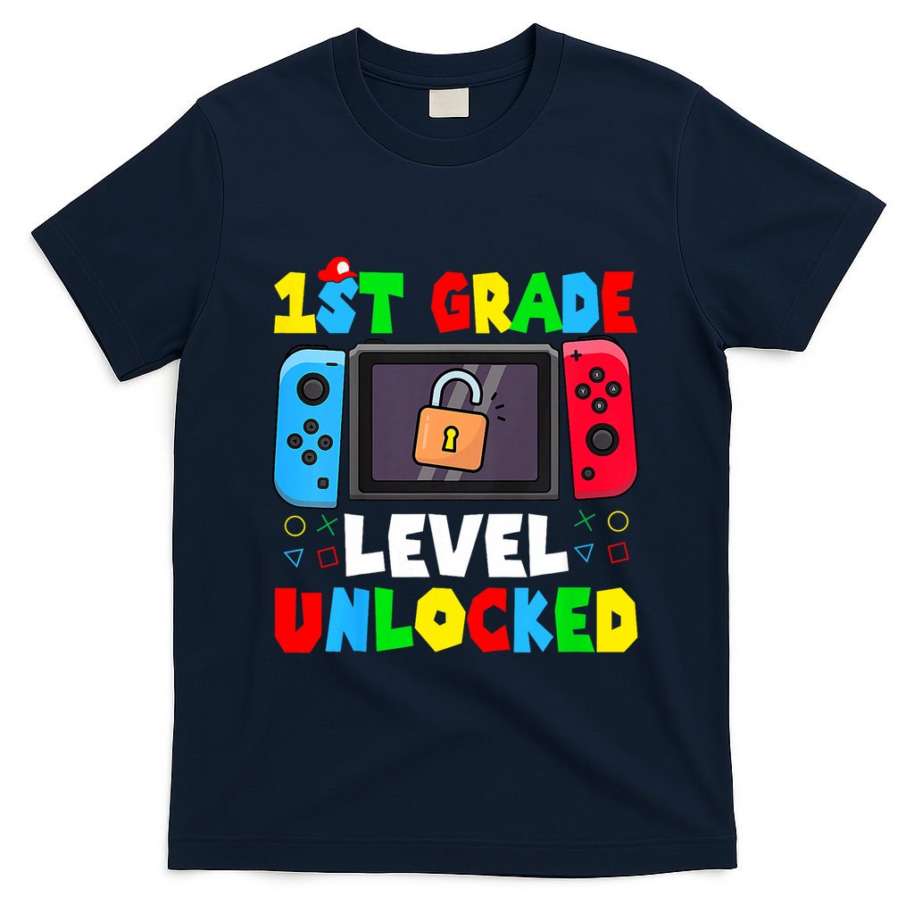 1st Grade Level Unlocked Back To School First Day Gamer Boy T-Shirt