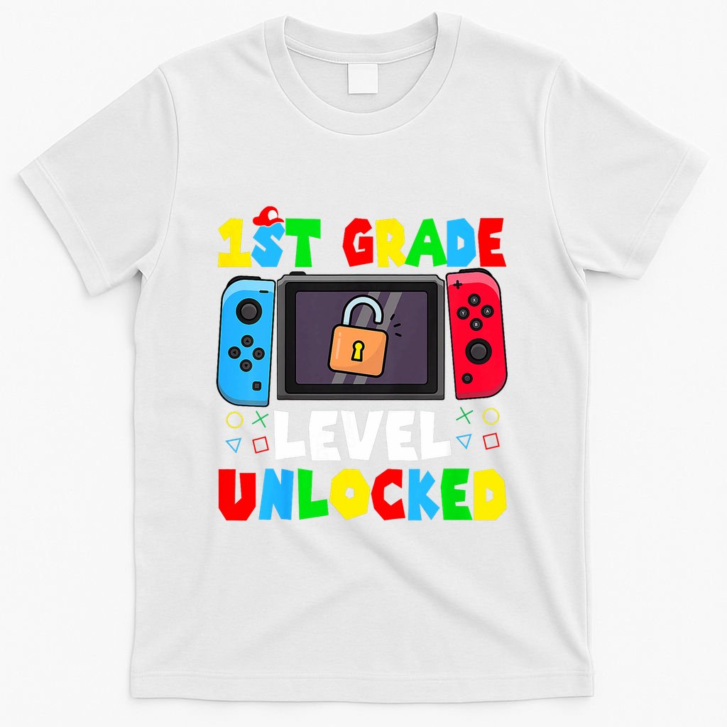 1st Grade Level Unlocked Back To School First Day Gamer Boy T-Shirt