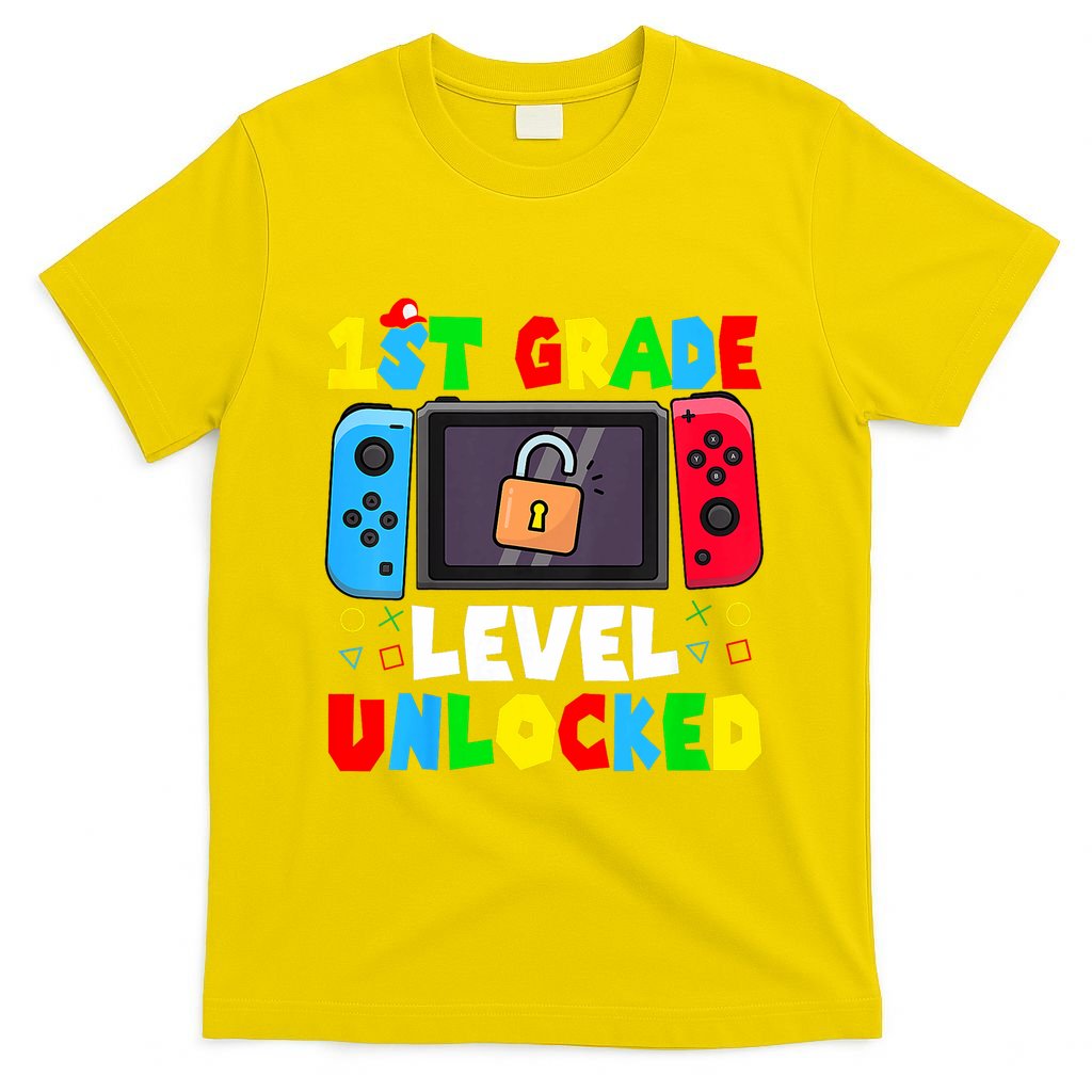 1st Grade Level Unlocked Back To School First Day Gamer Boy T-Shirt