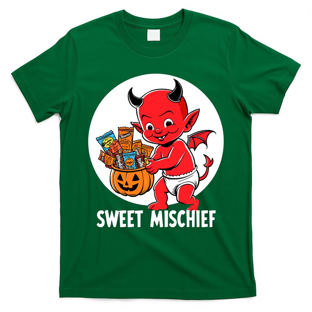 Sweet Mischief – Cute Vintage Devil with Halloween Candy Classic T-Shirt