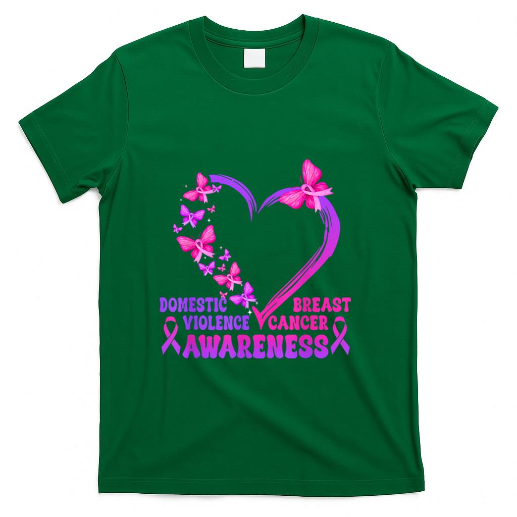 Breast Cancer and Domestic Violence Awareness Heart T-Shirt