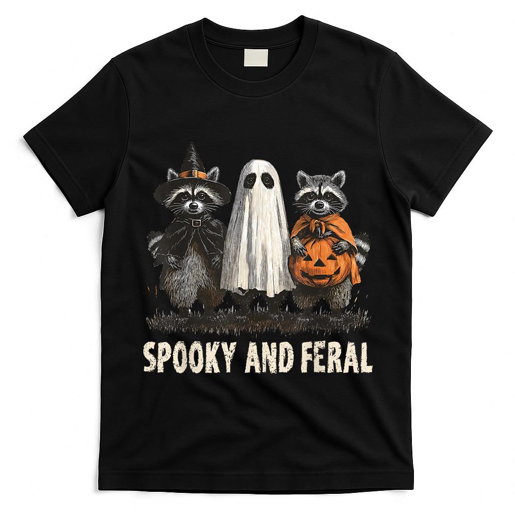 Spooky And Feral Halloween Cute Ghost Raccoon Trick Or Treat T-Shirt
