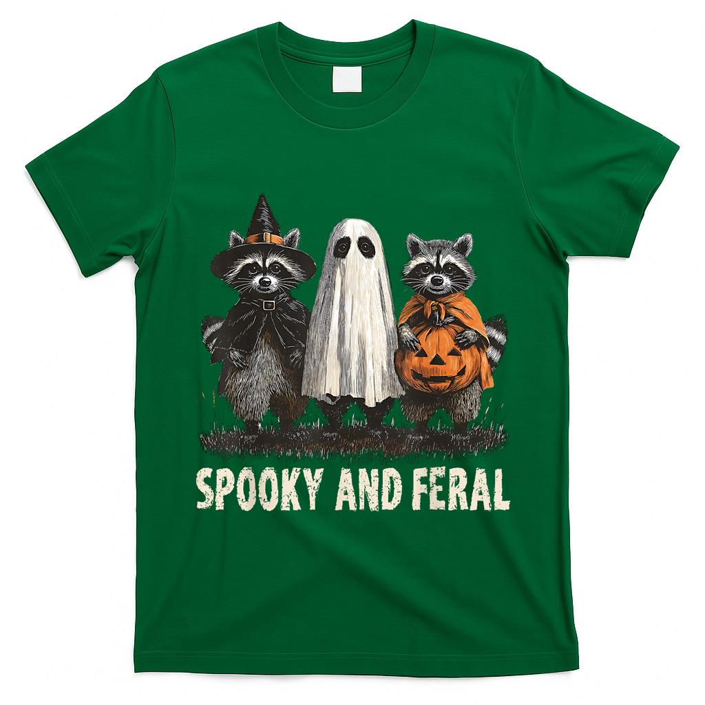 Spooky And Feral Halloween Cute Ghost Raccoon Trick Or Treat T-Shirt