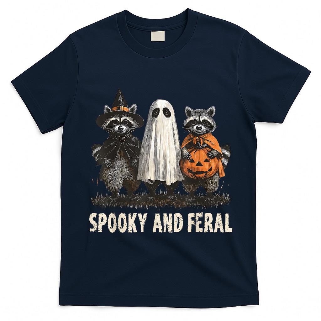 Spooky And Feral Halloween Cute Ghost Raccoon Trick Or Treat T-Shirt
