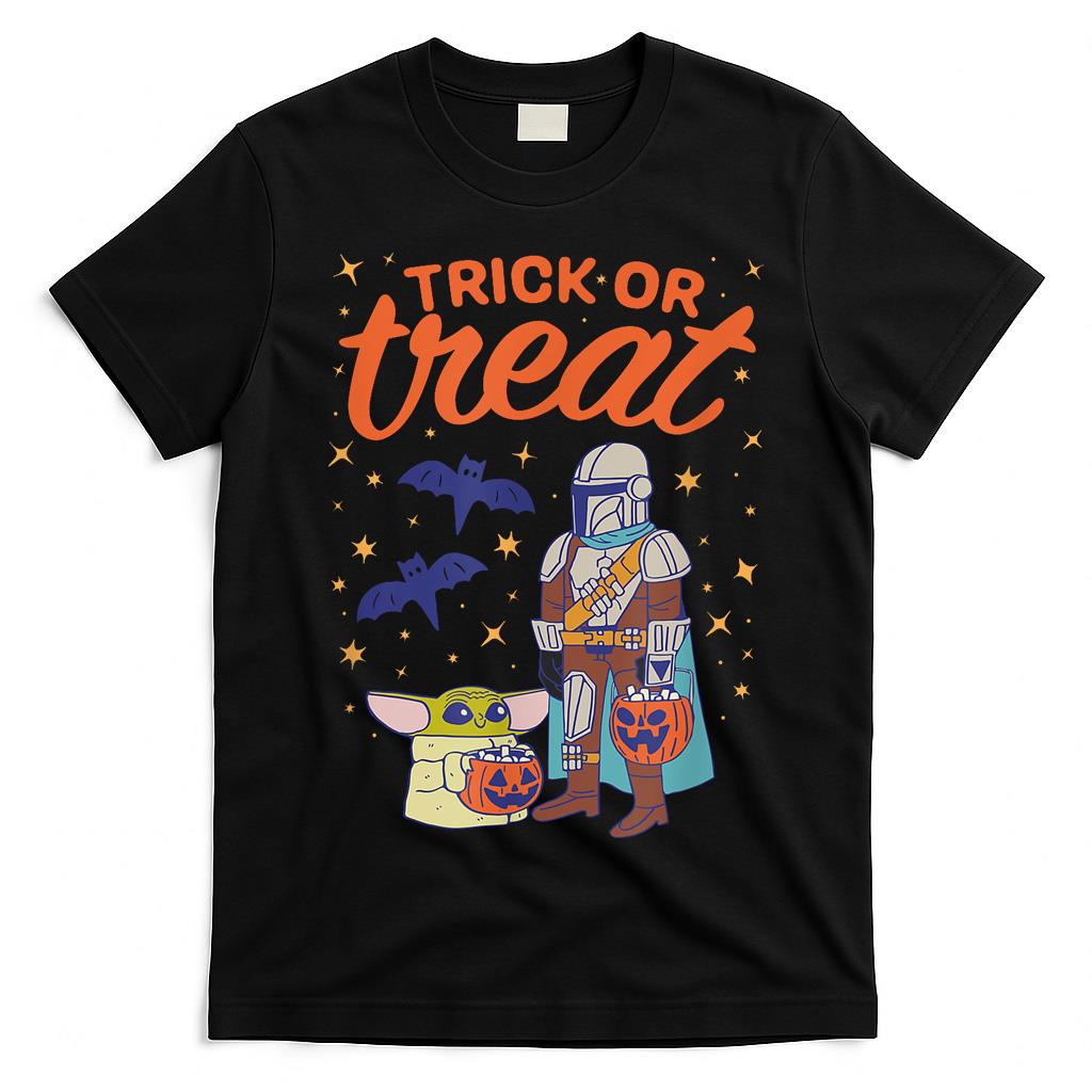 Amazon Essentials Mens The Mandalorian Grogu Halloween Trick or Treat  Black Graphic T-Shirt