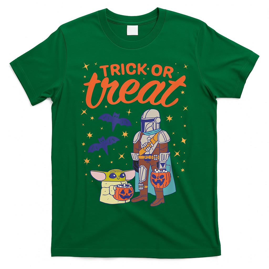 Amazon Essentials Mens The Mandalorian Grogu Halloween Trick or Treat  Black Graphic T-Shirt