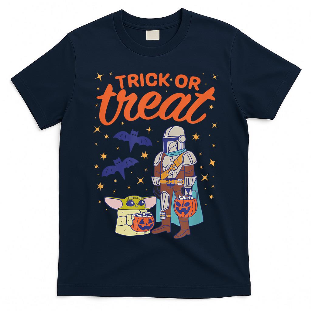 Amazon Essentials Mens The Mandalorian Grogu Halloween Trick or Treat  Black Graphic T-Shirt