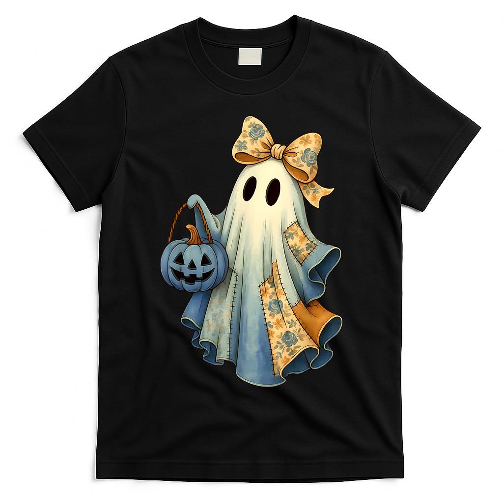 Retro Halloween Blue Denim Ghost Pumpkin Trick or Treat T-Shirt