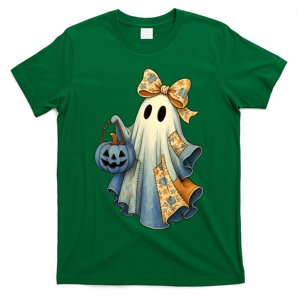 Retro Halloween Blue Denim Ghost Pumpkin Trick or Treat T-Shirt