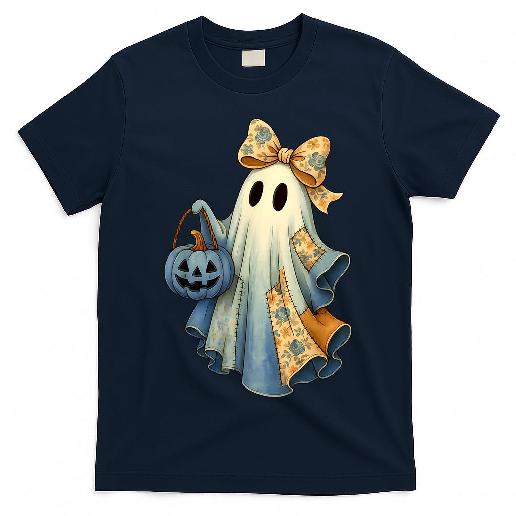 Retro Halloween Blue Denim Ghost Pumpkin Trick or Treat T-Shirt