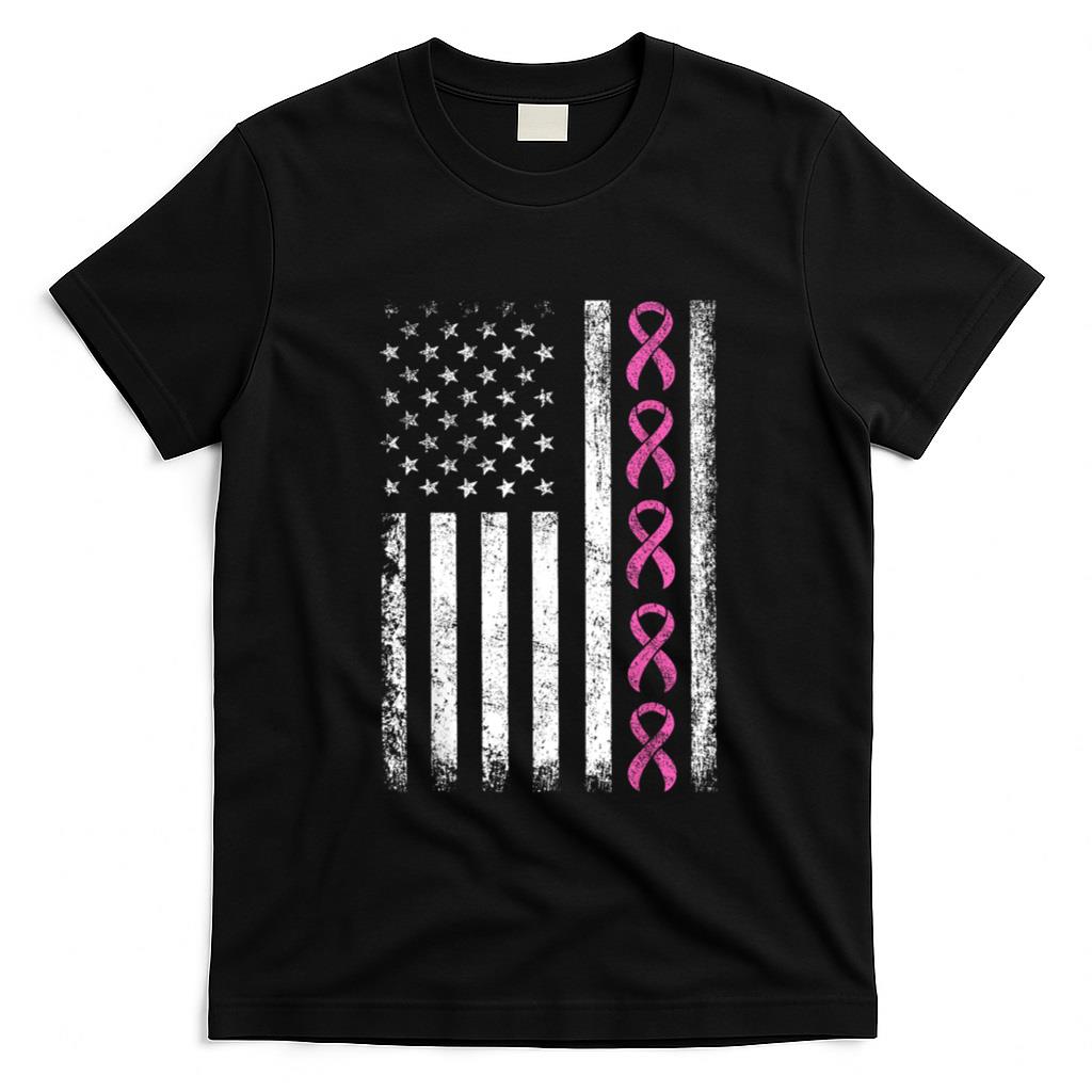 Breast Cancer Shirts American Flag Breast Cancer Awareness Women Kids Men T-Shirt