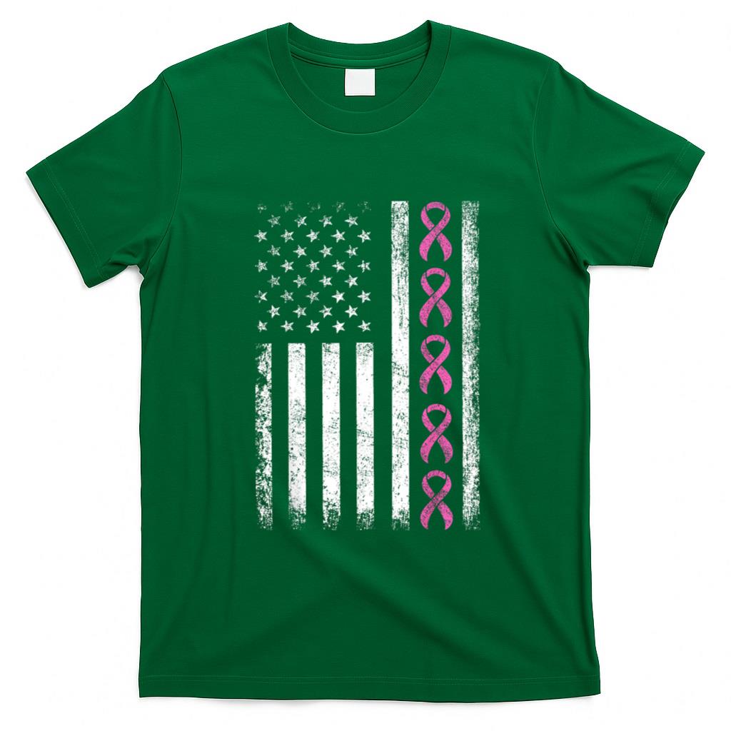 Breast Cancer Shirts American Flag Breast Cancer Awareness Women Kids Men T-Shirt