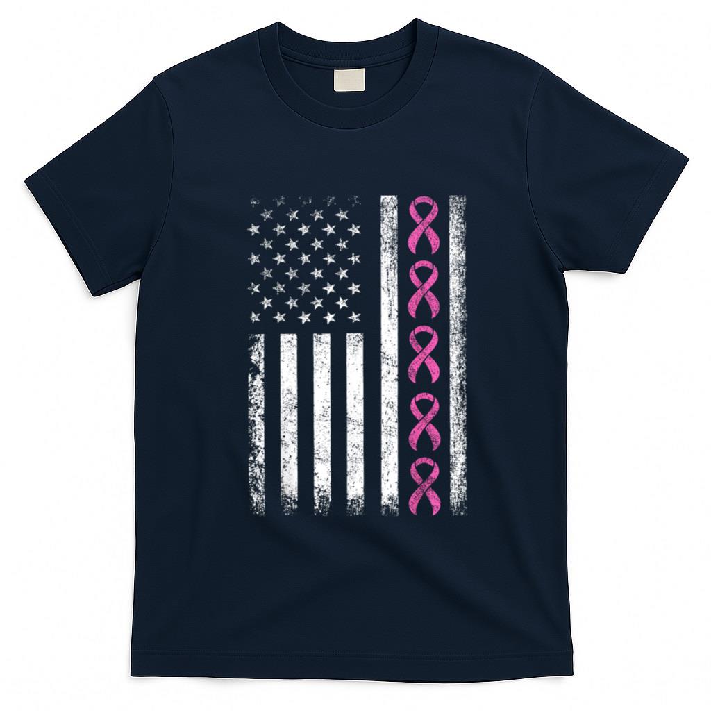 Breast Cancer Shirts American Flag Breast Cancer Awareness Women Kids Men T-Shirt