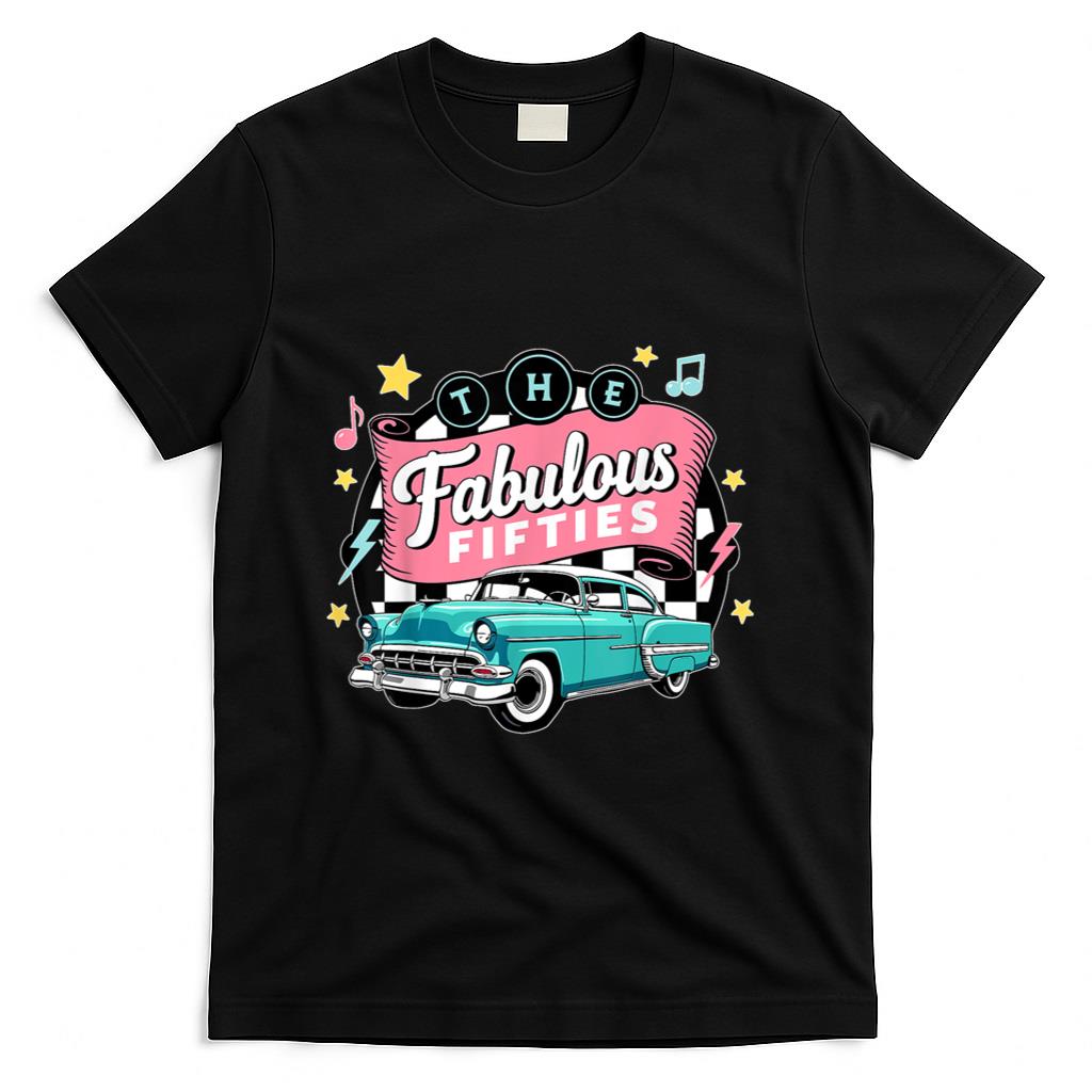 Retro Nostalgia - The Fifties 1950s Car Music Checkerboard Rockabilly Sock Hop T-Shirt