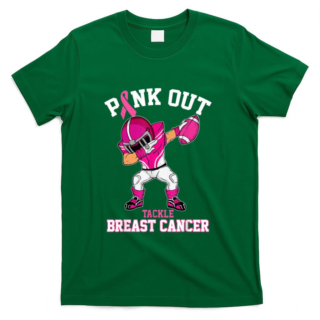 Pink Out Tackle Breast Cancer Awareness Dabbing Football T-Shirt