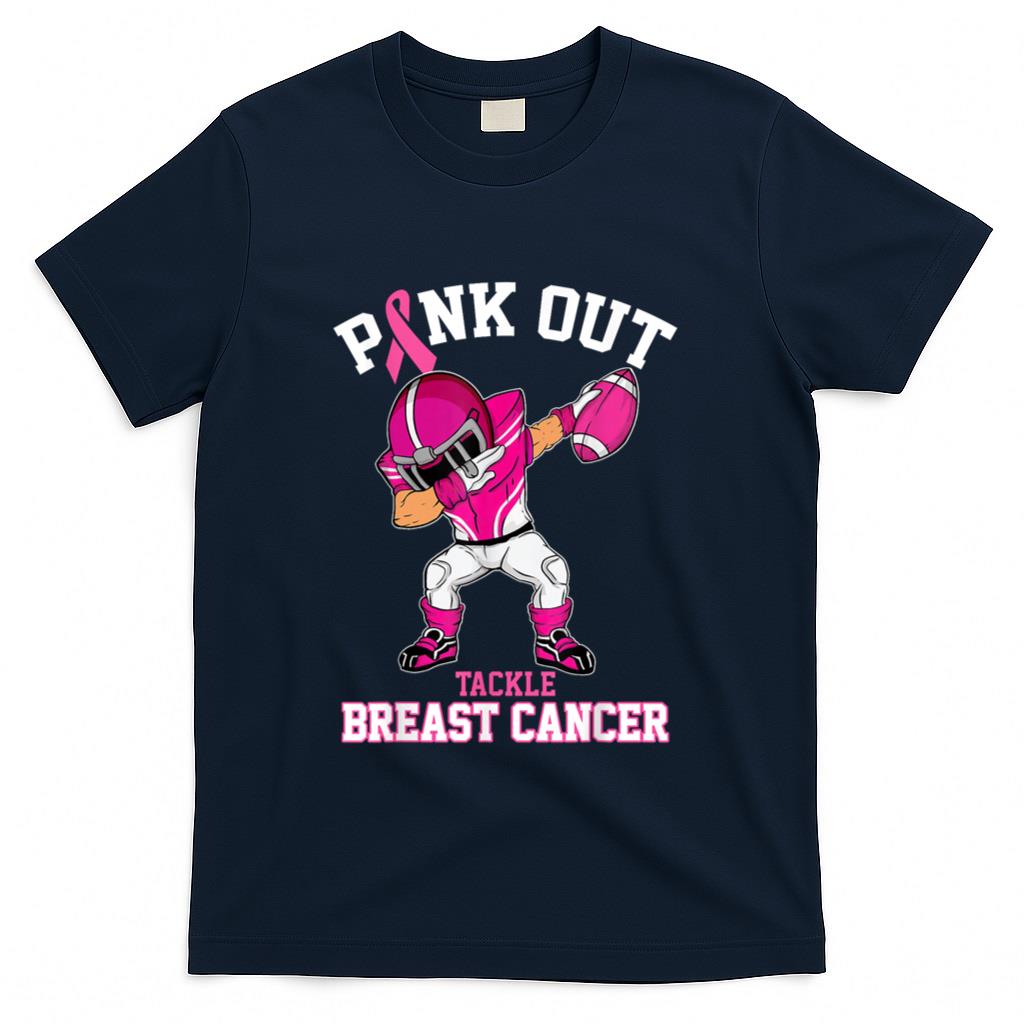 Pink Out Tackle Breast Cancer Awareness Dabbing Football T-Shirt
