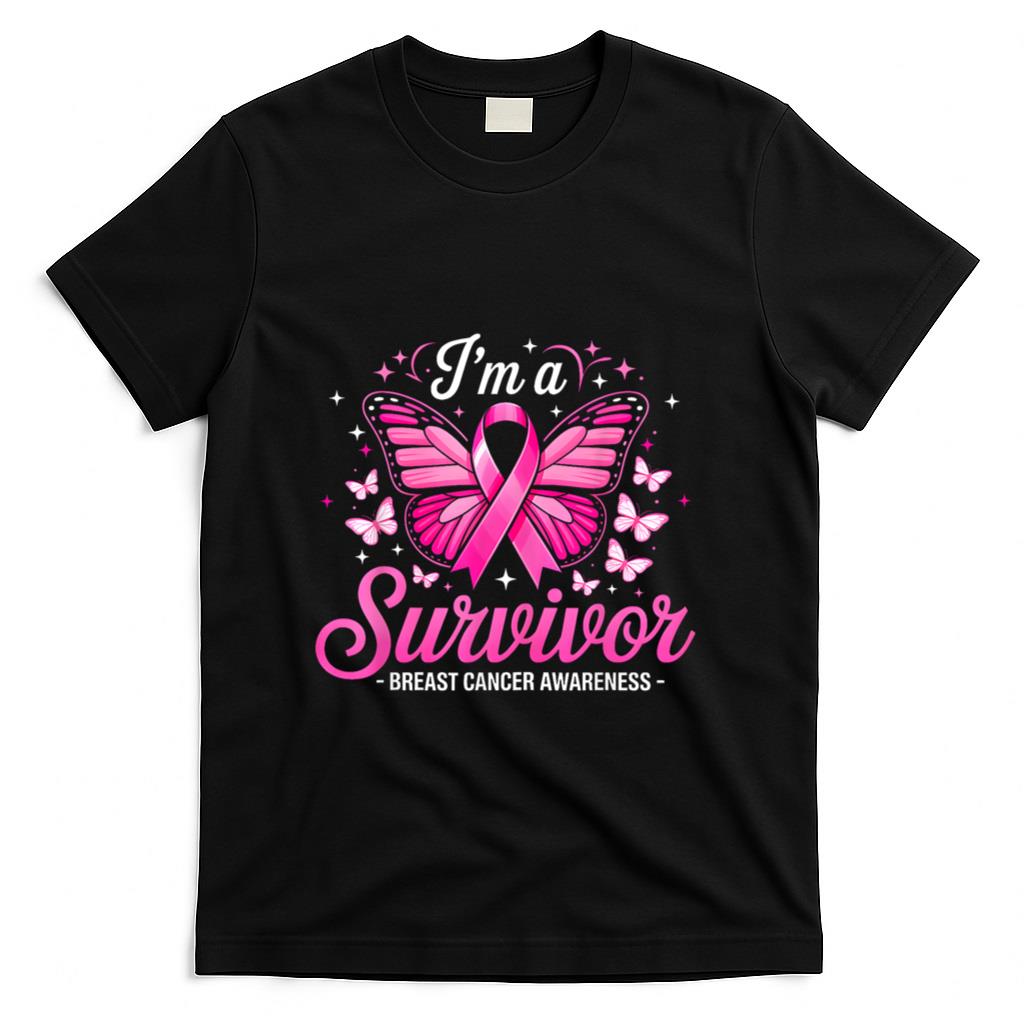 Im A Survivor Butterfly Fight Breast Cancer Awareness Women T-Shirt